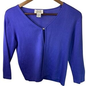 Clio Petites Silk Blend Cardigan sweater Blue Purple Knit Career Casual Size PL
